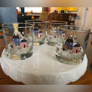 Vintage Set Of (4) 1980’s Heartland Farm Country Short Glasses by International.